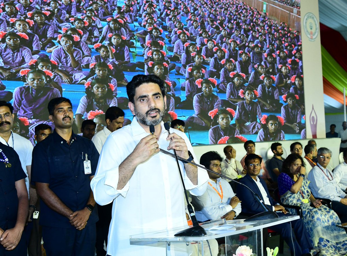 #Yogandhra 
#APwillCreateHistoryTomorrow 
#InternationalYogaDay 
యోగా అనేది కేవలం ఆసనాలు కాదు.. మన జీవన విధానం. మనందరికీ క్రమశిక్షణ నేర్పేది. నేను కూడా చిన్న వయసులో ఉన్నప్పుడు గౌరవ ముఖ్యమంత్రి గారు నాతో యోగా చేయించేవారు. ఉదయం మేల్కోవాలంటే ఆయనను తిట్టుకునేవాడిని. ఆయన నేర్పించిన