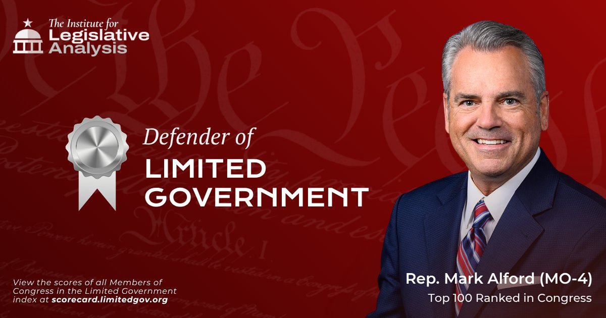 Honored to receive the Defender of Limited Government Award and to be a Top 100 Voter in Congress, most aligned with the limited government principles of the U.S. Constitution!

#WorkingForYou 🇺🇸🇺🇸🇺🇸