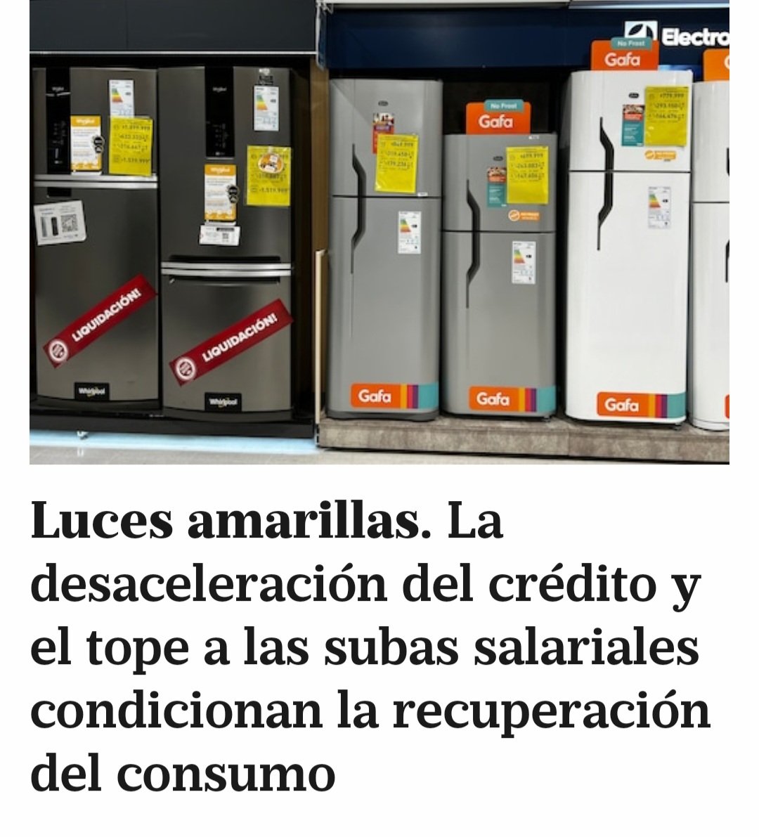 Fase uno del fracaso Milei
La gente se endeudo con tarjeta y no puede consumir más.
Los sueldos atrasados con la verdadera inflación de servicios solo puede comer y hasta ahí
El consumo no se reactivará con el déficit 0
Se debe invertir en producción q generen más puestos de