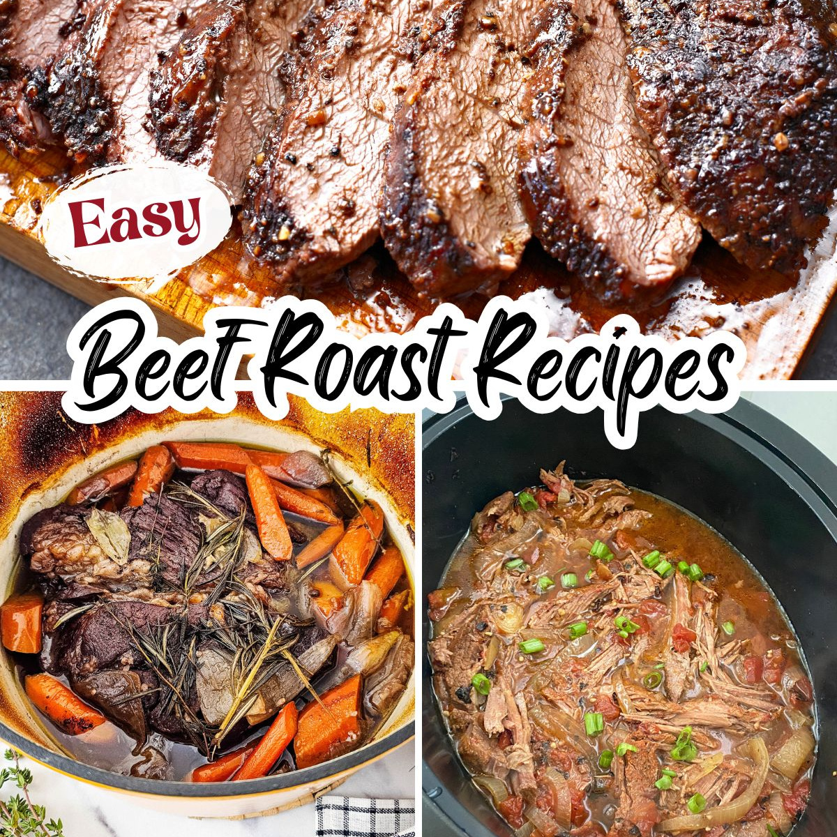Easy beef roast recipes for the oven, slow cooker, and Instant Pot! #beefrecipes #easydinners #slowcooker #crockpot #beef blogghetti.com/easy-beef-roas…