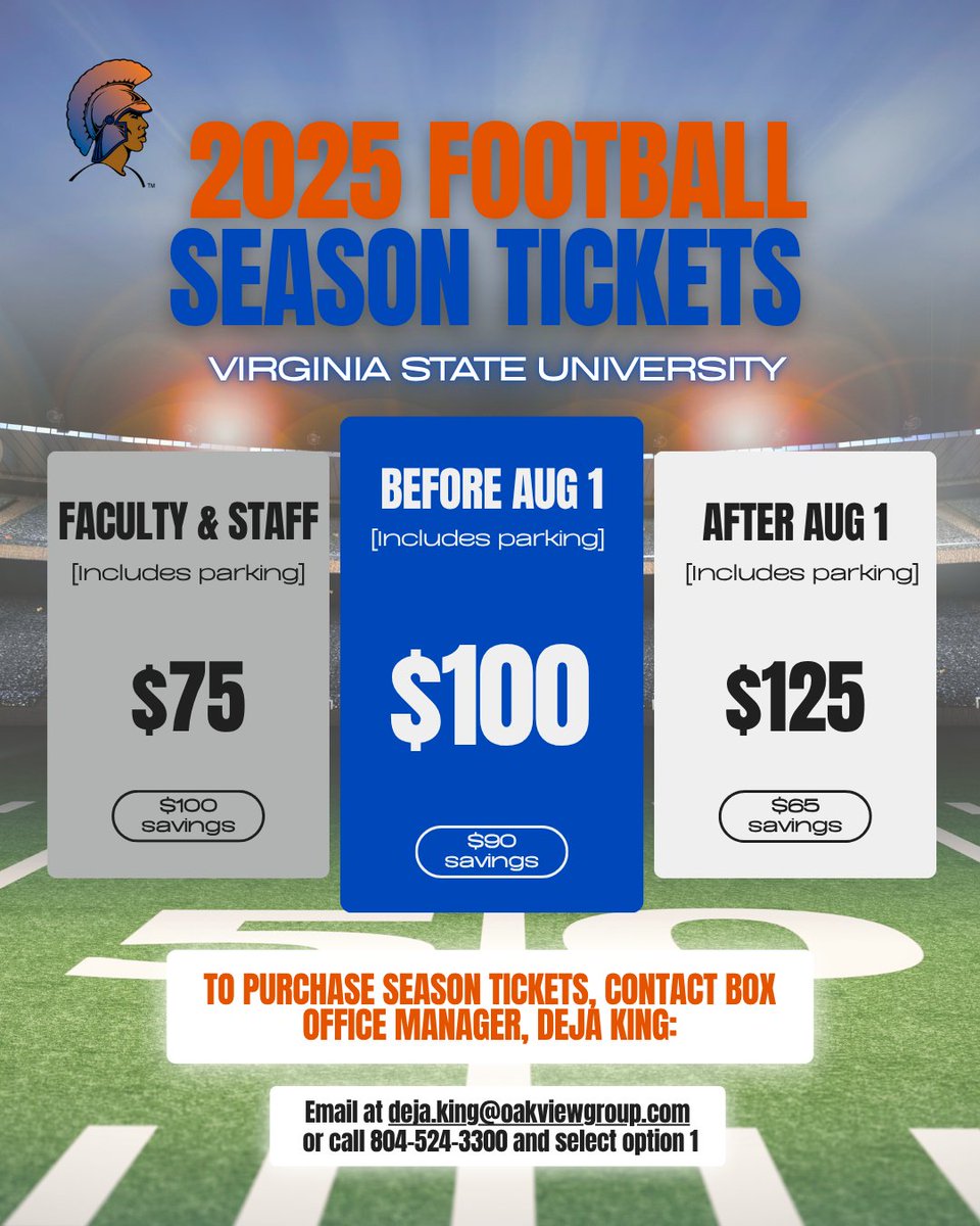 Season ticket packages for the 2025 home slate are available now and offer significant savings compared to single-game pricing:

Faculty &amp; Staff: $75

General Public (Early Bird): $100 if purchased by August 1

General Public (Standard): $125 if purchased after August 1
