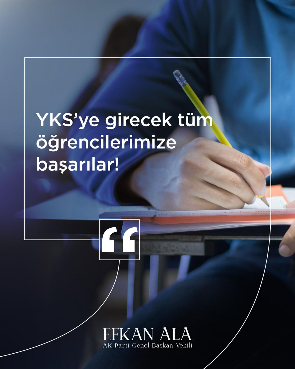 Yükseköğretim Kurumları Sınavı (YKS) adaylarına başarılar diliyorum. Tüm adaylara zihin açıklığı ve hedeflerine ulaşacak bir sonuç diliyorum.