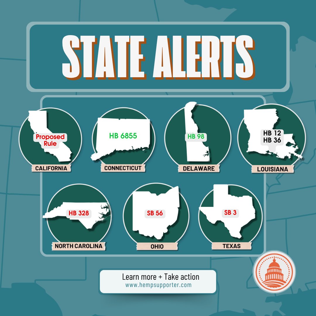 Hemp Action Update:
CA, CT, DE, LA, NC, OH, &amp; TX

hempsupporter.com/news/updates-i…