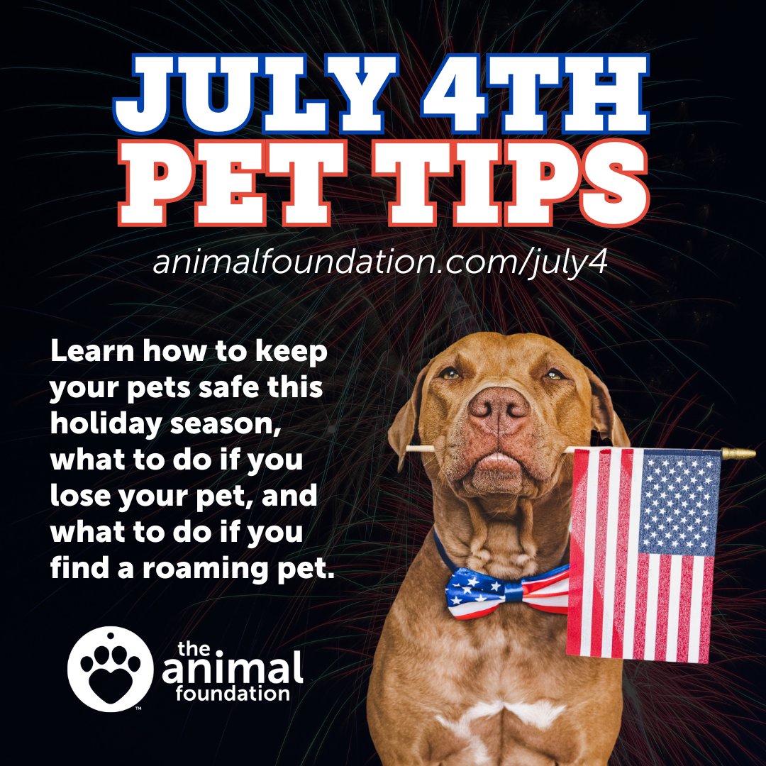 Do you know how to keep your pet safe when the fireworks start? 🎆🎇 

The days around the 4th of July are often the busiest at shelters nationwide &amp; Las Vegas is no exception. Taking small steps can ensure your pet stays safe &amp; secure in your home.

animalfoundation.com/july4