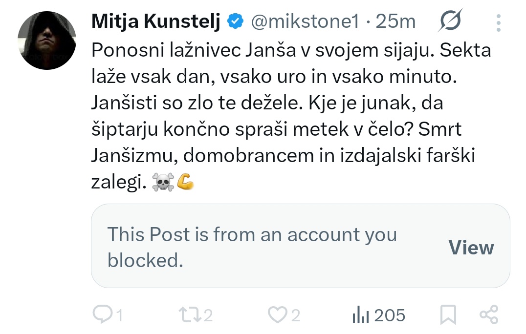 Johanca (@johanca_4me) on Twitter photo Kolk let bi dobil človek, ki bi kaj takega namenil denimo Niki Kovač?
... zakaj vladajoči in vplivneži svojih podpornikov ne pozovejo k umirjanju strasti?
<a href="/policija_si/">policija_si</a> Kolk let bi dobil človek, ki bi kaj takega namenil denimo Niki Kovač?
... zakaj vladajoči in vplivneži svojih podpornikov ne pozovejo k umirjanju strasti?
<a href="/policija_si/">policija_si</a>