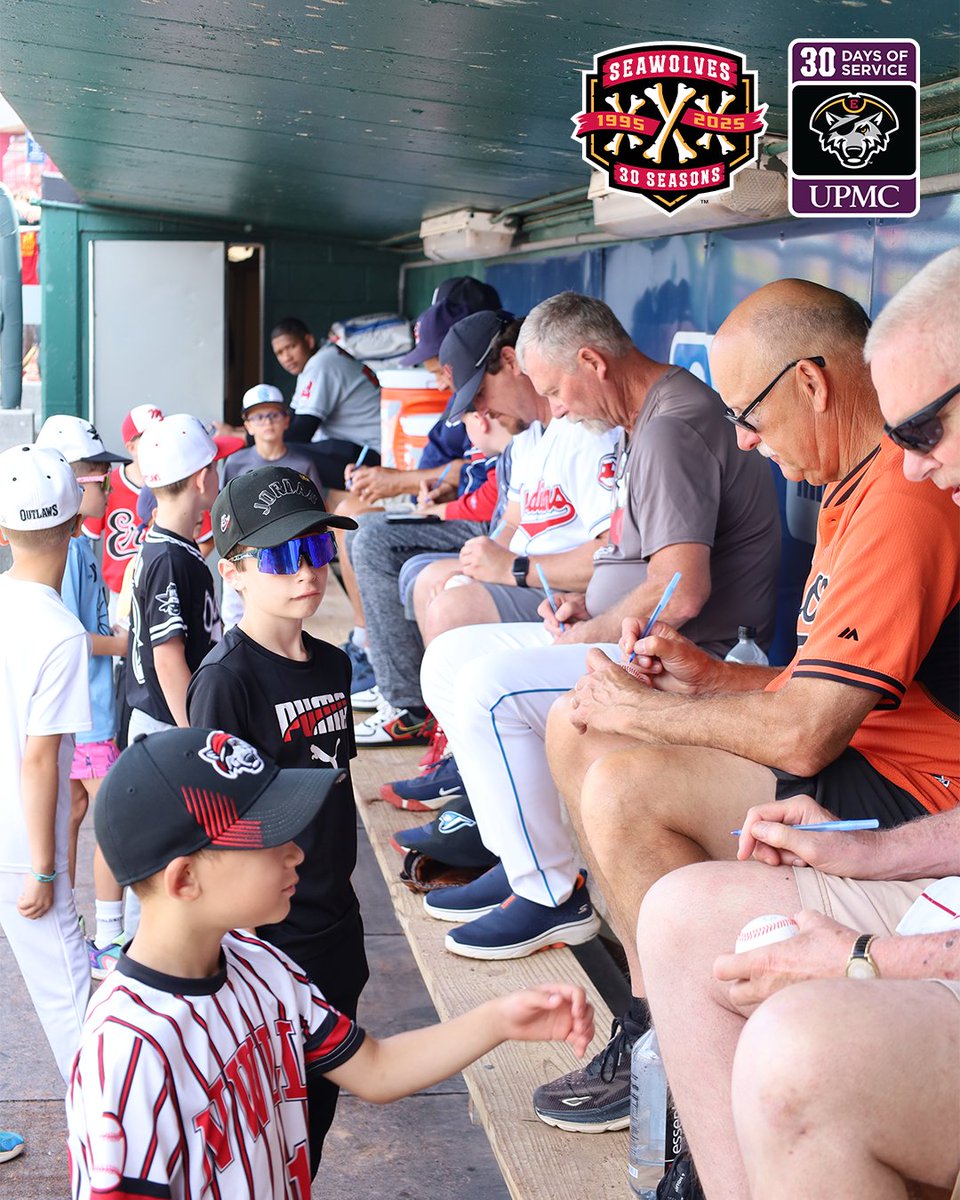 erie_seawolves's tweet photo. 30 Ways in 30 Days! 💪 The SeaWolves are celebrating 30 years in Erie this month. Each day in June, we'll highlight a team community service initiative! #SeaWolves30
Day 20 | This morning, the SeaWolves proudly hosted the MLB Legends for Youth Clinic, where participants had the unique opportunity to learn both life skills and baseball fundamentals from a lineup of MLB alumni. Instructors included David Ford, Jason Stanford, Brian Denman, Lyonette Tavarez, Darryl Jones, and Phillip Huffman, each leading their own station and sharing their invaluable experience with the next generation of ballplayers.