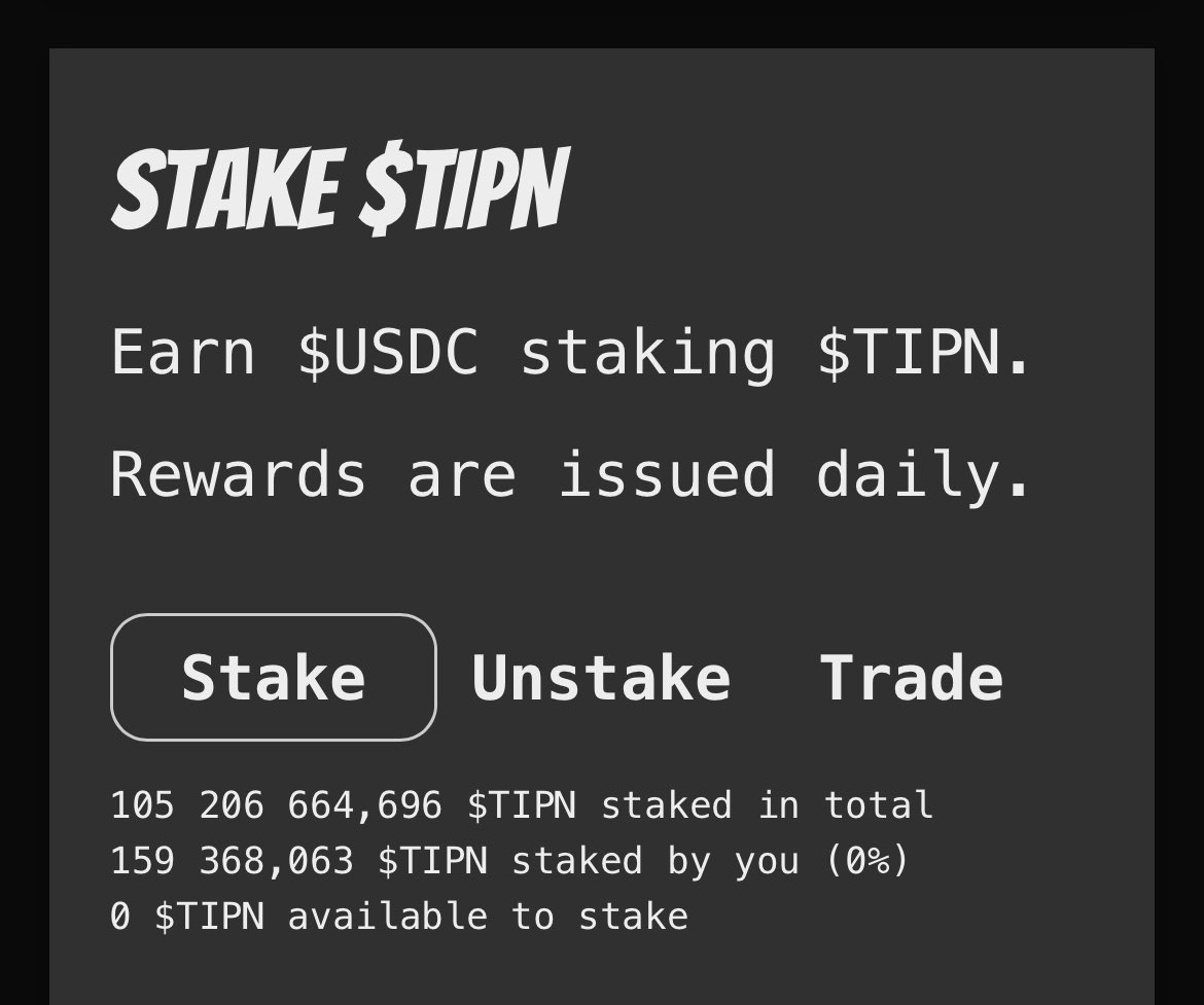 I’m stake some $tipn today