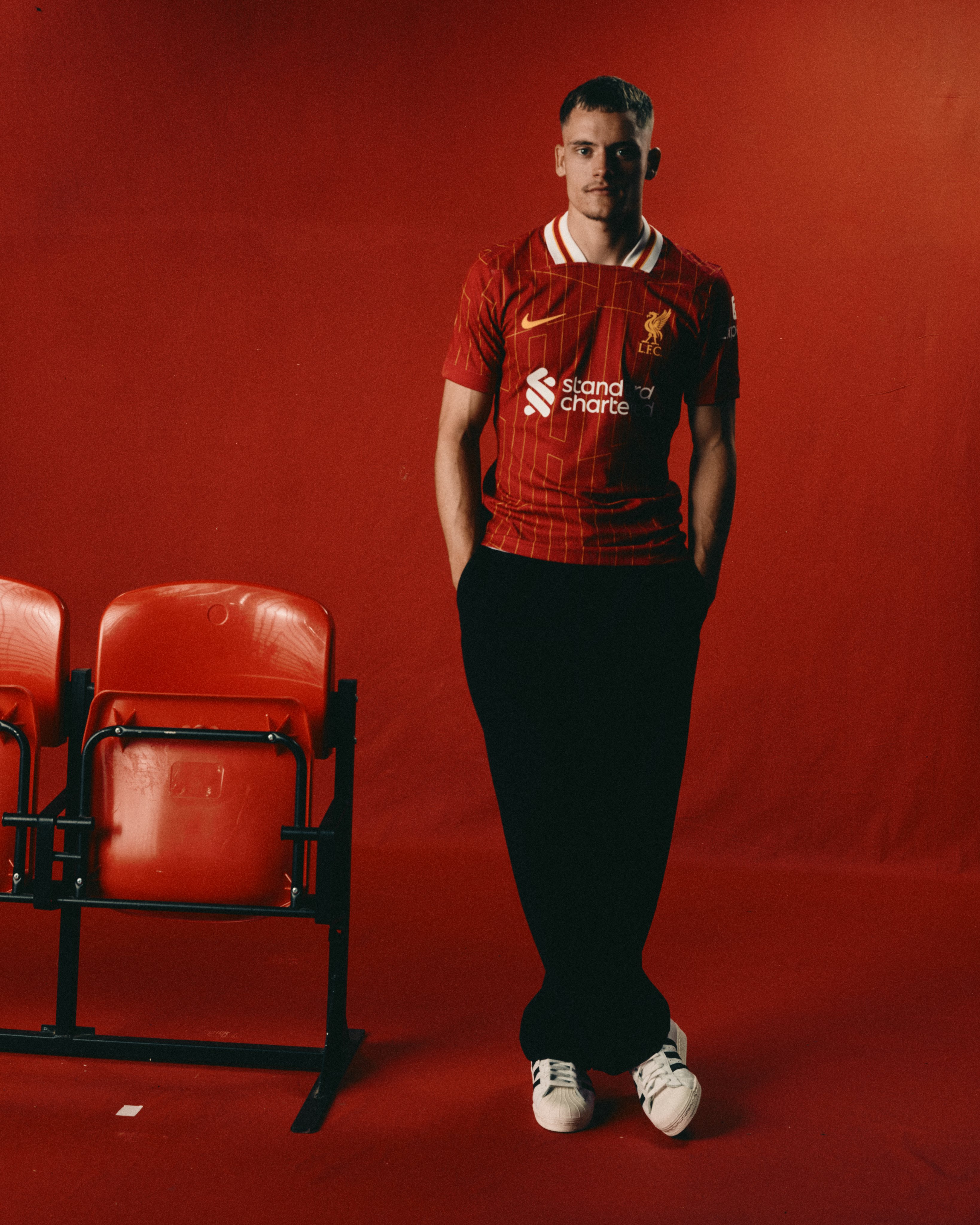 Photography of Florian Wirtz in a Liverpool shirt.