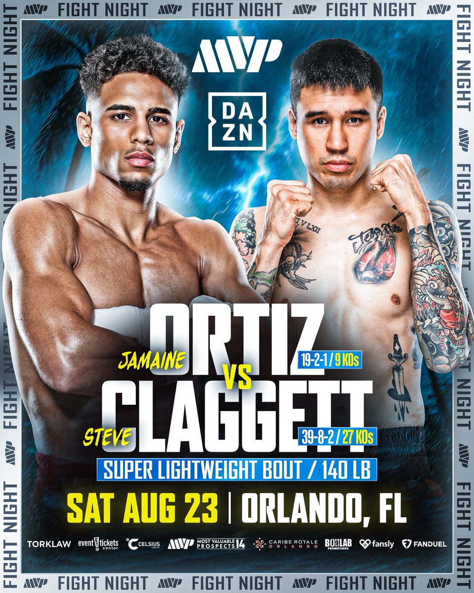 ✅️CONFIRMED. Jamaine Ortiz will face Steve Claggett on a Most Valuable Promotions show on August 23rd in Orlando, Florida