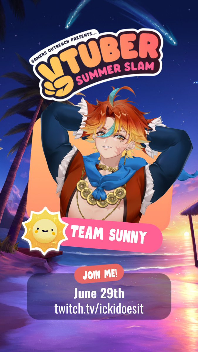 Happy to announce I will be working with <a href="/GamersOutreach/">Gamers Outreach</a> for #VtuberSummerSlam got some fun stuff happening on the 29th but I will try to stream the whole event