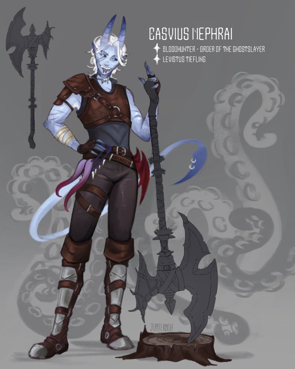 jupitermoff's tweet image. My tiefling pc ref done for artfight! 🦑#dndart #dnd5e #DnDcharacter #artfight2025 #artfight #dnd