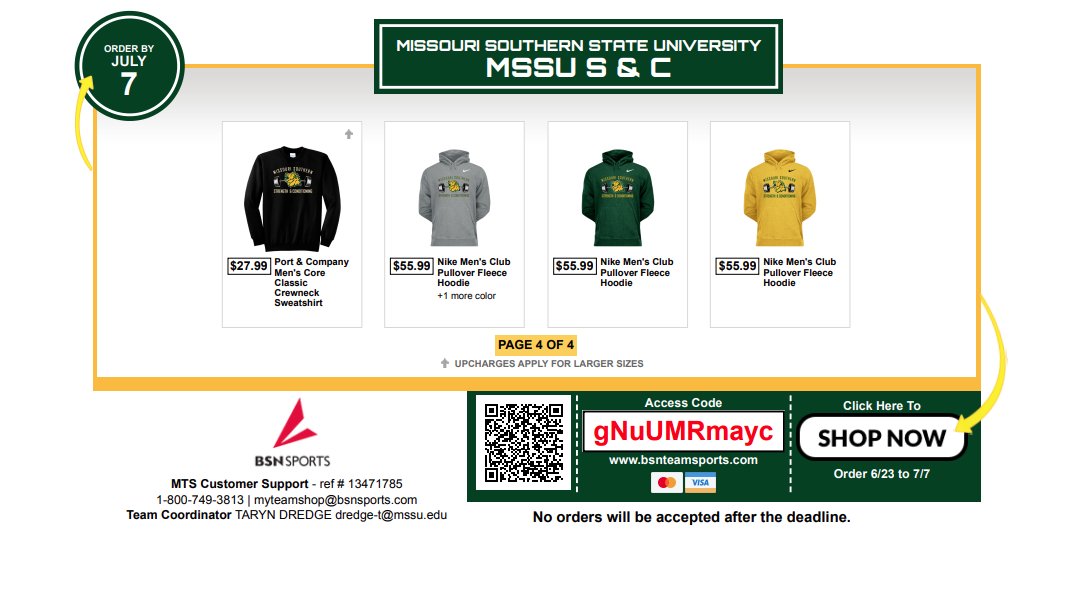 MSSU Strength & Conditioning (@mssu_sc) on Twitter photo Monday June 23rd, Strength & Conditioning will have a department store open through 7/7‼️
Proceeds will go directly back to S&C program to benefit ALL Student-Athletes!
Check out some of the swag‼️🦁 Monday June 23rd, Strength & Conditioning will have a department store open through 7/7‼️
Proceeds will go directly back to S&C program to benefit ALL Student-Athletes!
Check out some of the swag‼️🦁