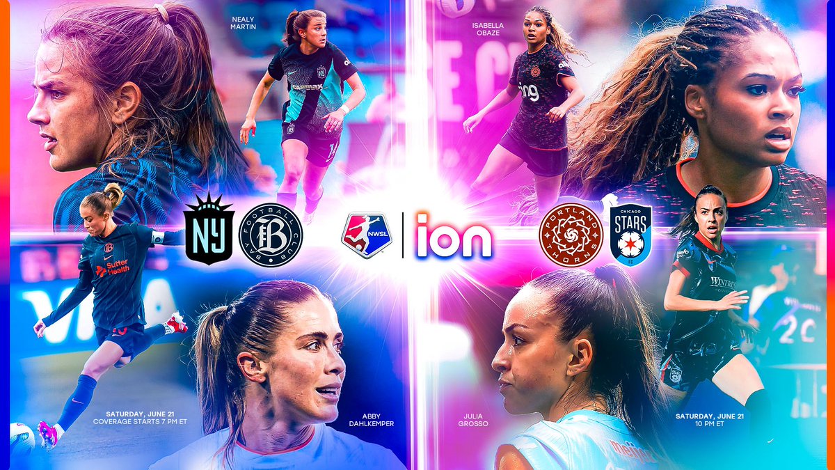Coast-to-coast action, all Saturday night on ION ⚽️💥

Gotham FC vs. Bay FC
Portland Thorns FC vs. Chicago Stars FC

Two games. One channel. Coverage begins tomorrow at 7 PM ET 📺