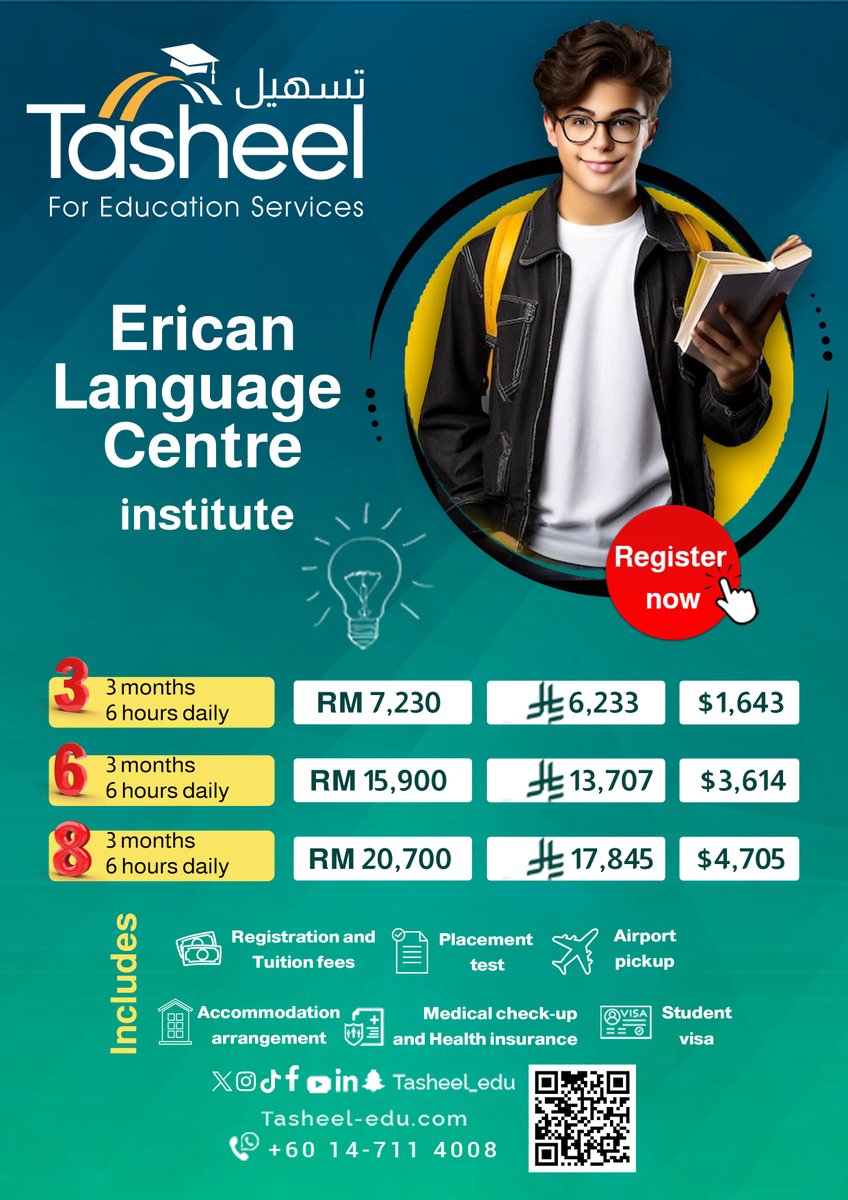 Tasheel_edu's tweet photo. 🎓 Erican – Kuala Lumpur 🇲🇾
🔹 3M: SAR 6,233
🔹 6M: SAR 13,707 (6M visa)
🔹 8M: SAR 17,845 (1Y visa)
✅ Tuition, books, pickup, housing, internet
🤝 Tasheel supports you from A to Z!
🔗 Link in bio
#Erican #TasheelEdu #StudyInMalaysia #InternationalStudents #Malaysia https://t.co/j2Cg6wrDnB