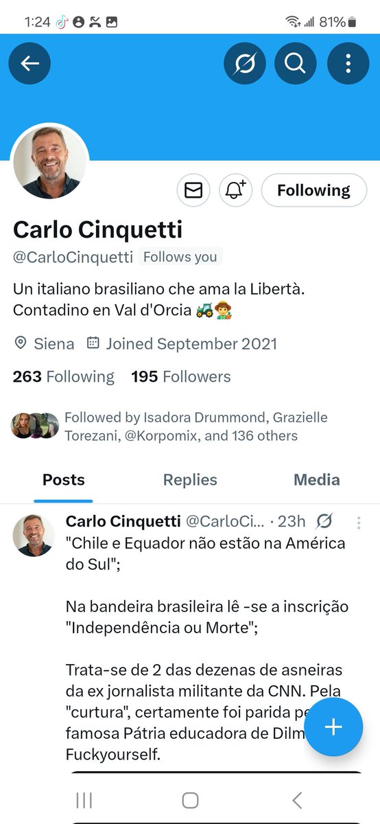 🚨 Meus queridos patriotas indico o  Carlo <a href="/CarloCinquetti/">Carlo Cinquetti</a>  vamos dar uma força. 
Espero que seja recíproco 🙏 
Sigam ,curtem ,comente e compartilha para termos mais alcance 🙏 
🇧🇷 Direita segue Direita 🇧🇷