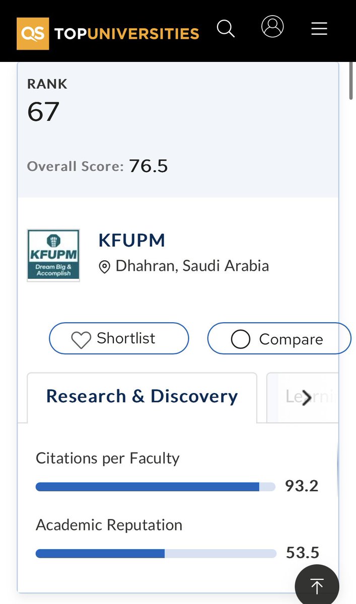 مبارك هذا التقدم جامعة الملك فهد للبترول والمعادن <a href="/KFUPM/">جامعة الملك فهد للبترول والمعادن | KFUPM</a> 

فخر وطني يُضاف لسجل التعليم العالي في المملكة 🇸🇦
نحو مستقبل أكاديمي وعلمي مزدهر بإذن الله 
#qsrankings2026 
#Saudivision2030