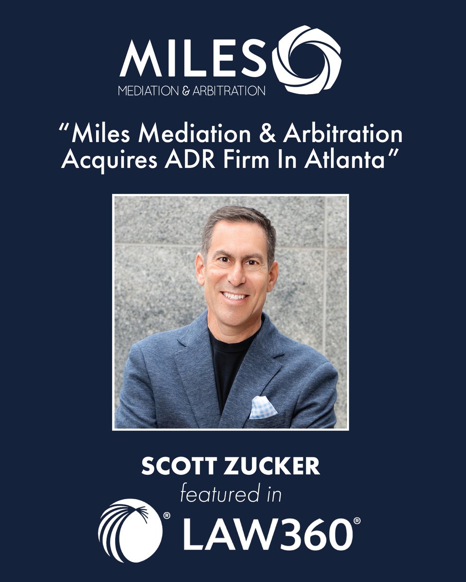 We’re proud to share that Scott Zucker is featured in <a href="/Law360/">Law360</a> following the acquisition of Epic Resolution Services by Miles. Scott joins the Miles panel as a mediator and arbitrator, bringing decades of experience in business and commercial litigation. bit.ly/3G4Peqi