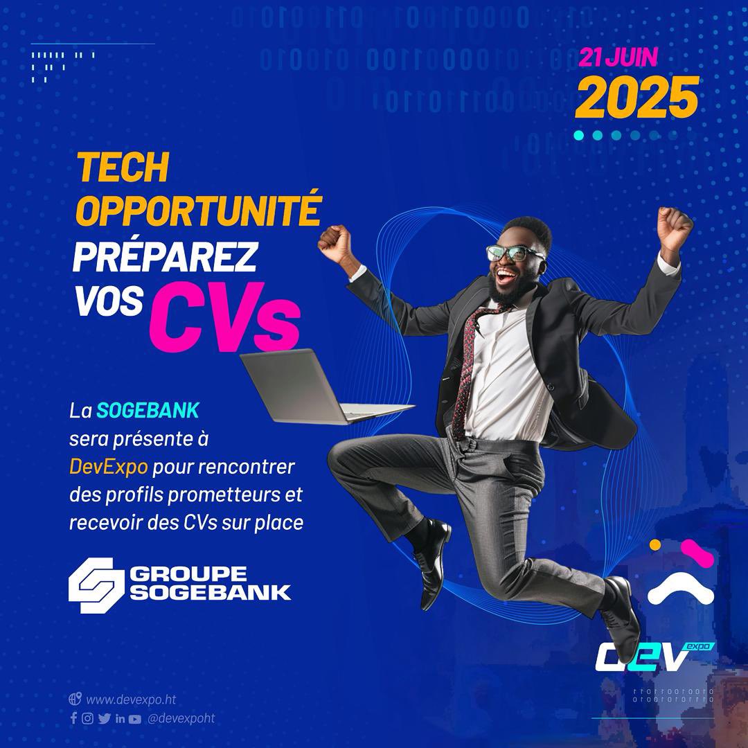 Eske nou te konnen ke <a href="/SogebankHT/">SOGEBANK</a> ap vin rekrite devlopè nan <a href="/devexpoht/">Dev Expo</a> demen ?!

Vini avèk CV! Bonne chance!