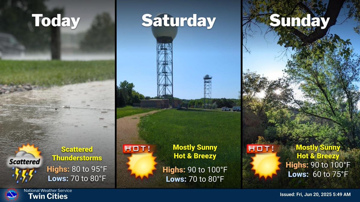 ReadyStPaul's tweet photo. 🌡️🔥 Major Heat Risk in @cityofsaintpaul this Weekend! 🔥🌡️
Heat and humidity are arriving today and will stick around through Sunday. Daytime heat indices will climb above 100°F for much of our area, with little relief overnight.

Never leave children or pets in vehicles! #mnwx https://t.co/RlcaWSd0he