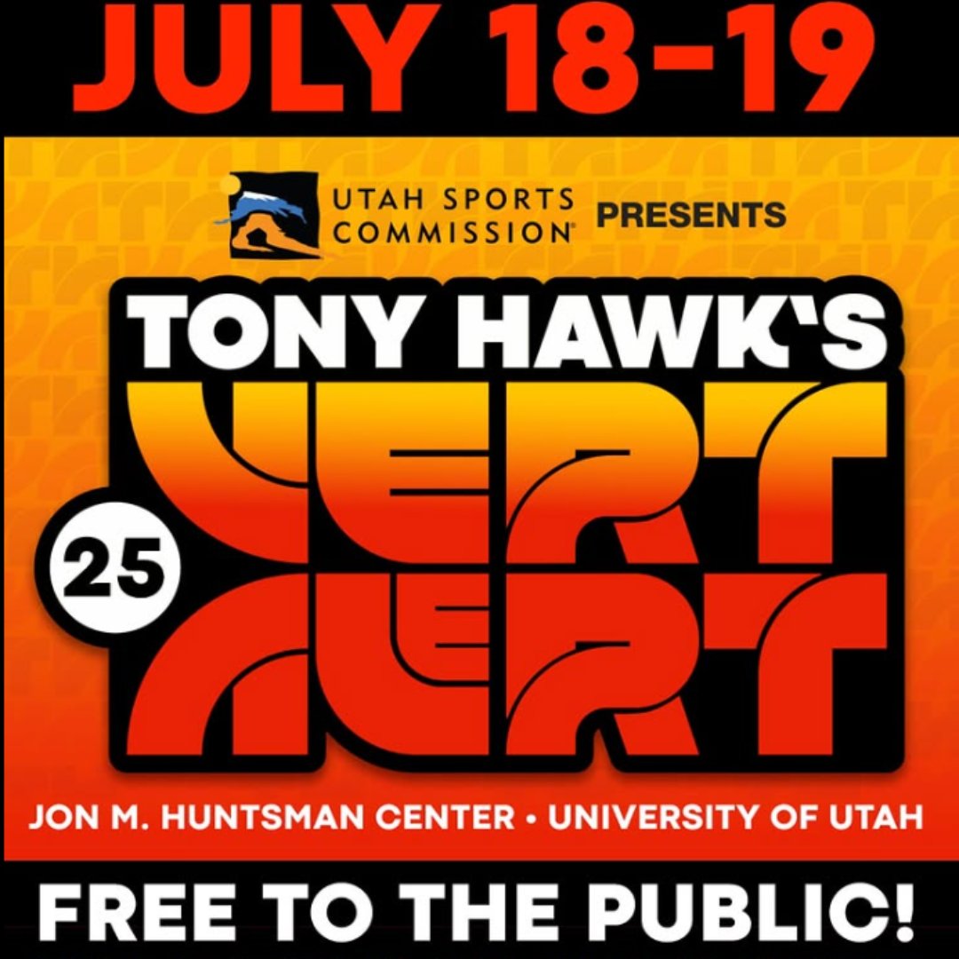We're about a month out from Tony Hawk's Vert Alert at Huntsman Center! Vert Alert is a FREE two-day vert skateboarding competition and Legends Demo which attracts the best vert skateboarders from around the world, past and present. Join us on July 18 and 19 for lots of fun.