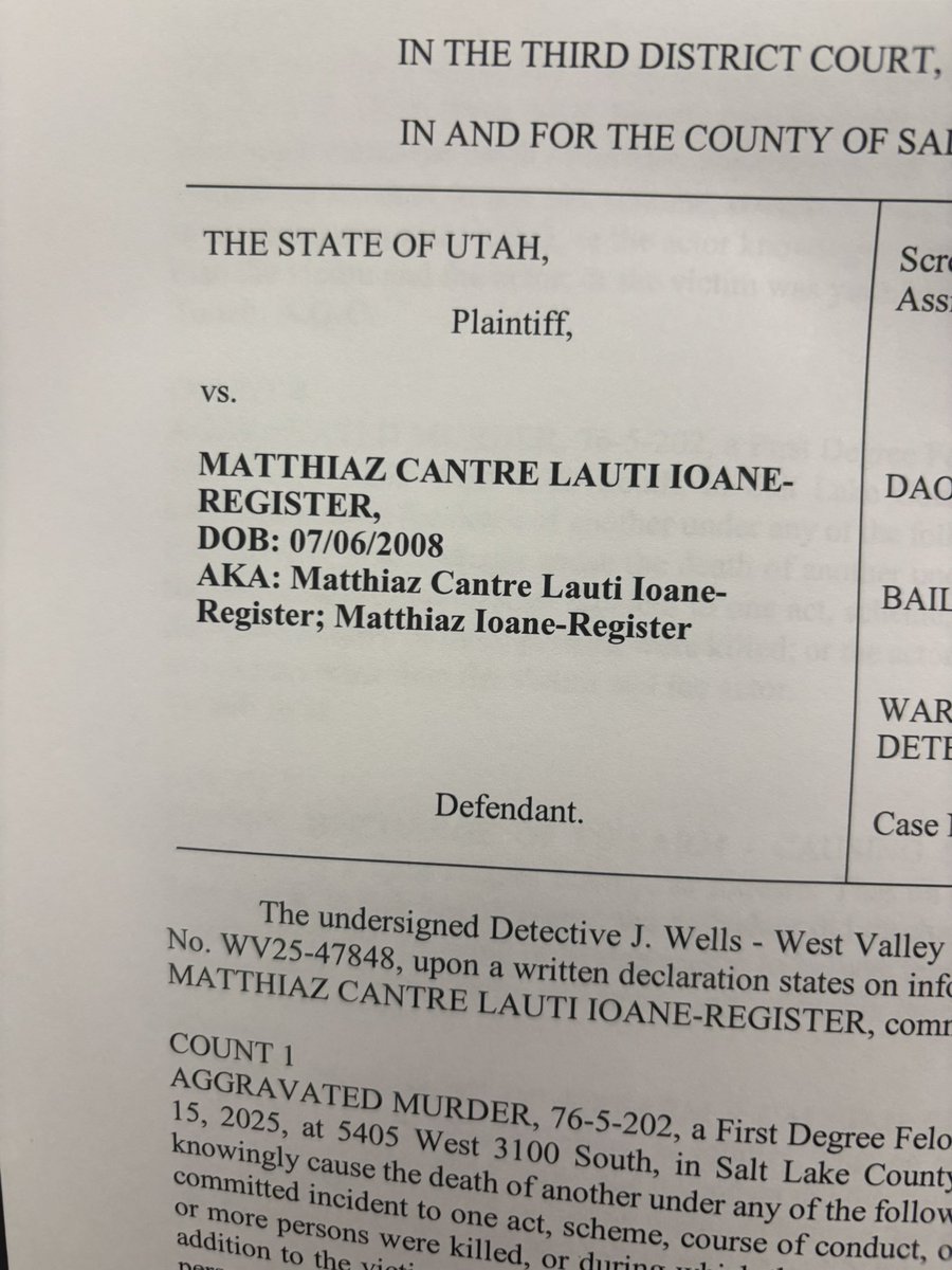 Per documents from the DA: accused shooter is Matthiaz Cantre Lauti Ioane-Register. <a href="/KUTV2News/">KUTV2news</a>
