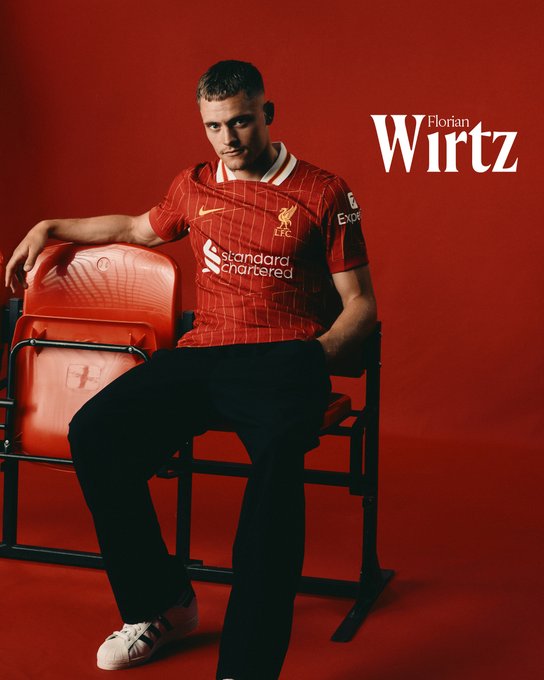 Photography of Florian Wirtz wearing a Liverpool shirt.