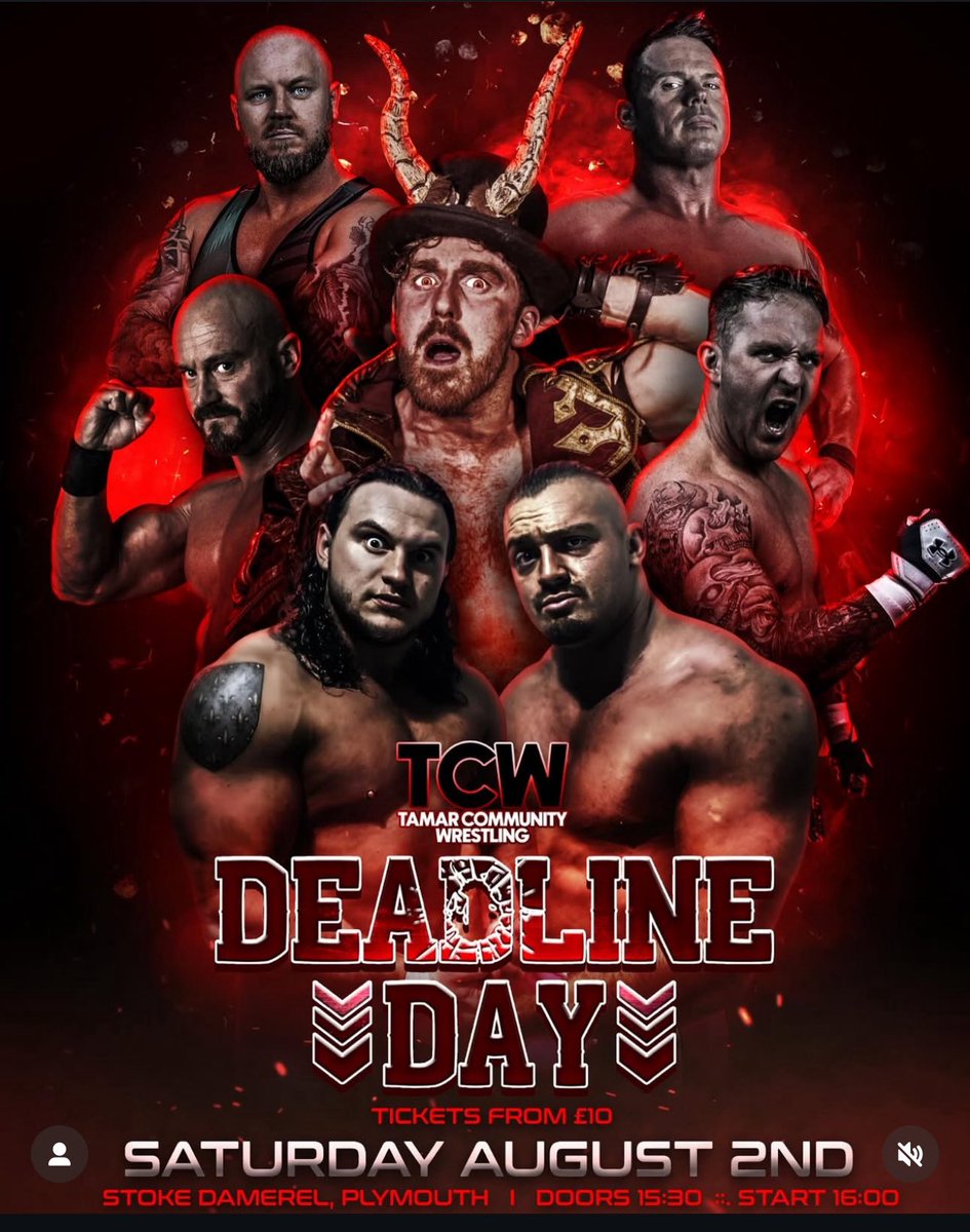 There is only 1 show that’s worth the money to see in Devon &amp; Cornwall on Saturday 2nd August and it’s <a href="/TCWrestling_UK/">Tamar Community Wrestling</a> #DeadlineDay2. You’ll see top talent who are big in stature not just as a lazy moniker in a name. Get your tickets now

tamarcommunitywrestling.co.uk/tickets/