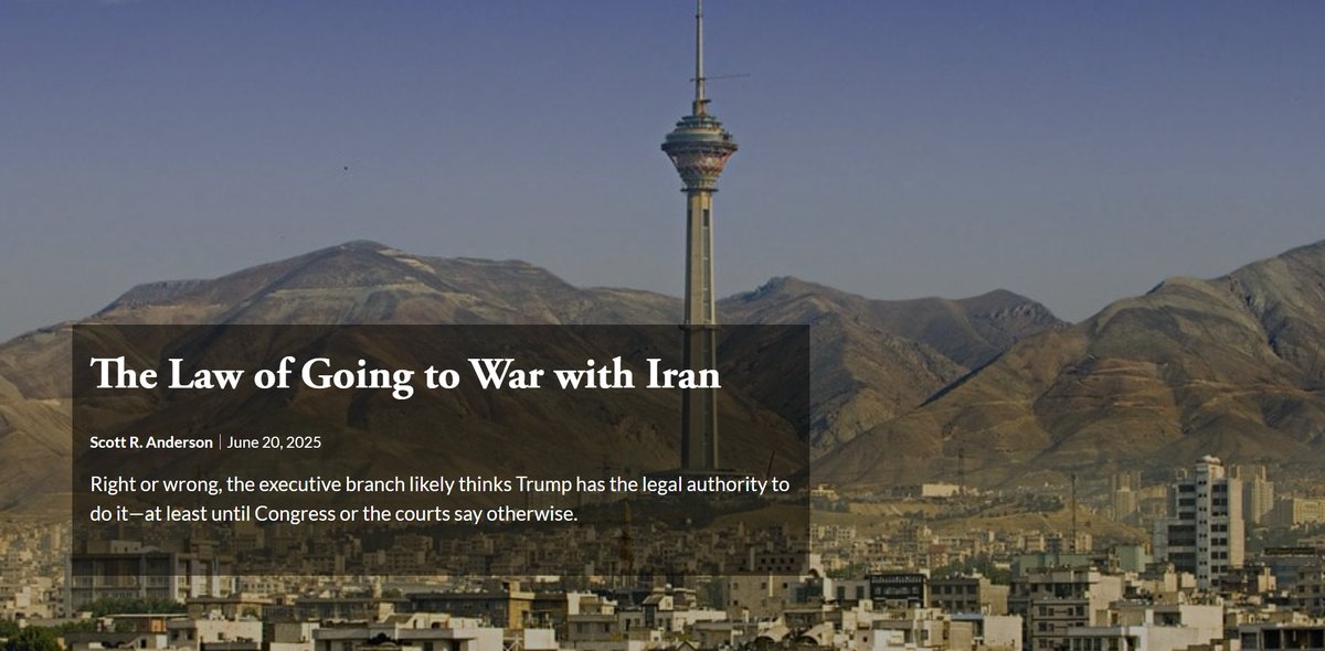 "[U]ntil circumstances compel the other branches of government to adjust their posture...the executive branch is unlikely to see itself as legally constrained from participating in Israel’s military campaign against Iran, if Trump ultimately opts to do so," writes <a href="/S_R_Anders/">Scott R. Anderson</a>.