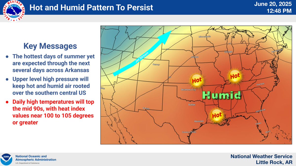Upper level high pressure will settle over the region through the next several days, "locking in" the heat and humidity, with daily hazardous heat level expected into next week. 

#arwx