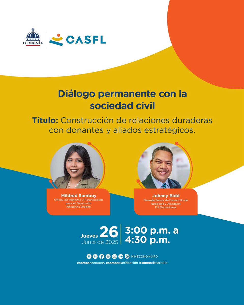 El “Diálogo permanente con la sociedad civil” 👥💬 del Centro Nacional de Fomento y Promoción de las Asociaciones sin Fines de Lucro #CASFL 🤝dedica su espacio virtual al tema “Construcción de relaciones duraderas con donantes y aliados estratégicos”.

🔗 events.teams.microsoft.com/event/e8988385…