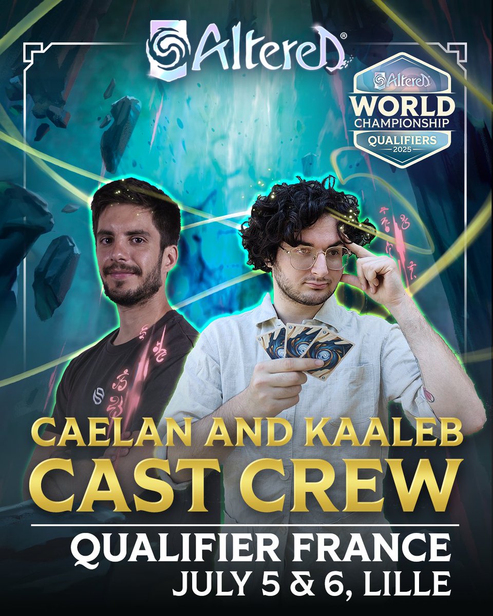 We're thrilled to announce that <a href="/CaelanEuw/">SLY Caëlan</a> and <a href="/Kaaleb_FR/">Kaaleb</a> will be casting the Lille Worlds! Don't miss their expert commentary and analysis as the top players battle it out! 🔥

👉 Register for the qualifier here: urls.fr/vWgi3m

#AlterredTCG