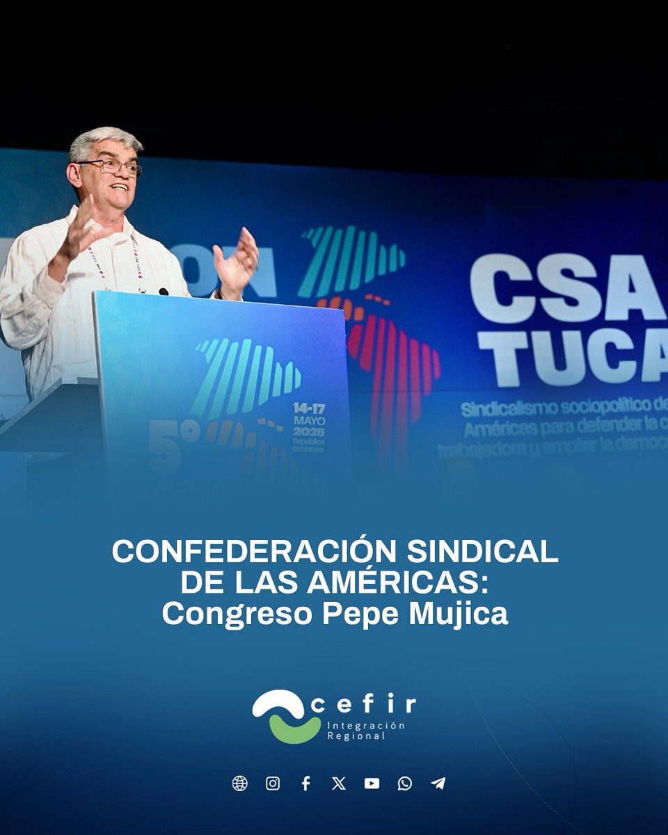 🌎 El pasado mes de mayo, la <a href="/CSA_TUCA/">CSA-TUCA</a> realizó su 5º Congreso Continental que, con más de 400 delegados y delegadas sindicales de todo el continente, fue nombrado en homenaje al ex presidente José “Pepe” Mujica.

cefir.org.uy/5-congreso-csa…

la región cambia, el compromiso permanece