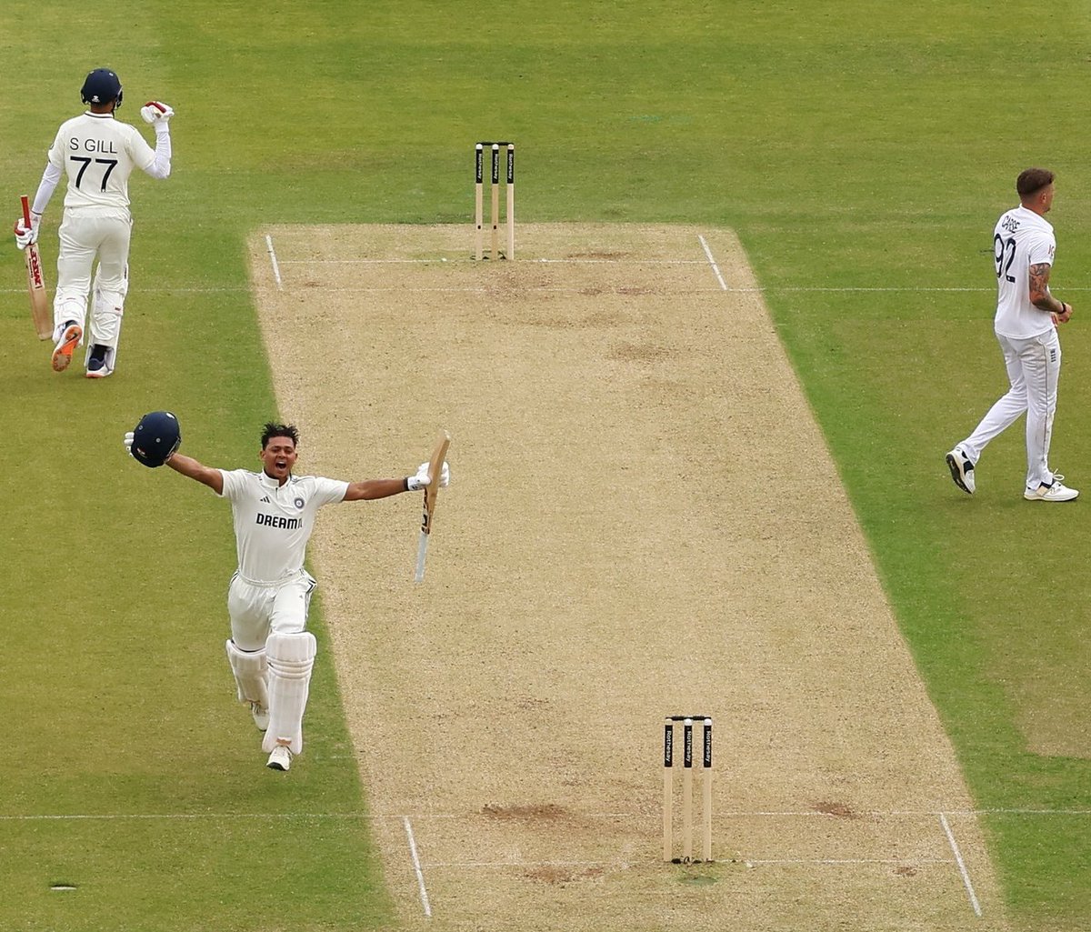 Shubman Gill celebrating Yashasvi Jaiswal's hundred from the other end. 

- A beautiful frame! ❤️