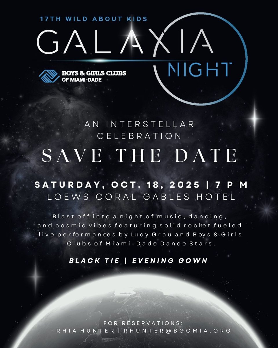 We are four months away from #BGCMIA's "Wild About the Kids" Galaxia Night on Oct. 18, at Loews Coral Gables.

The proceeds from the event support Boys &amp; Girls Clubs of Miami-Dade’s crucial programs and services at our six Clubs and sites combined.