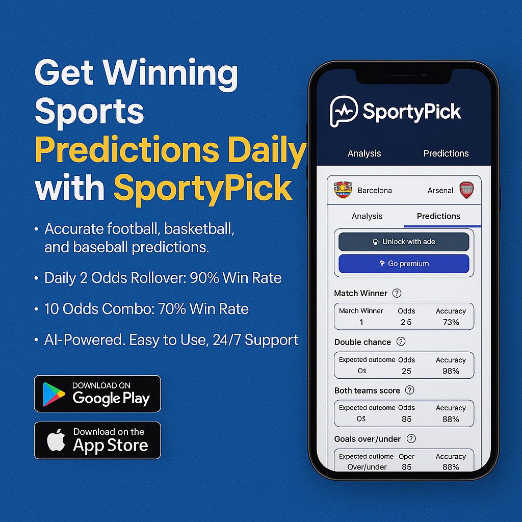 It’s weekend and a good day to use sportypick. Don’t just guess , predict like a pro with our app.

Link- onelink.to/nunjpx

Download now available on IOS &amp; Google playstore. 📱