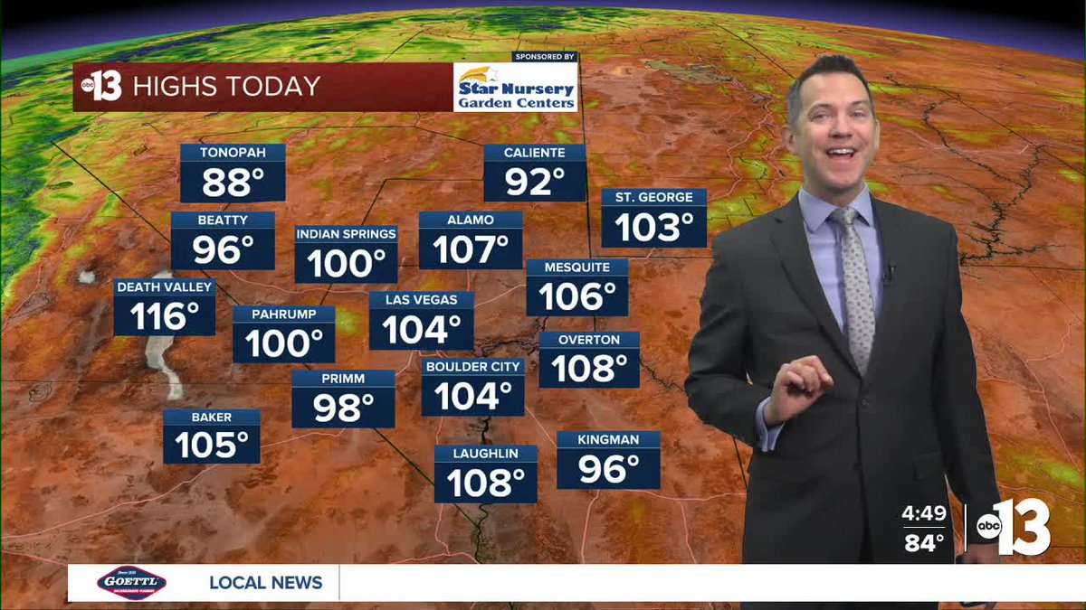 Near 105° with wind today. The weekend brings 90s. It's still windy Saturday, but Sunday will be calmer. ktnv.com/weather/windy-…