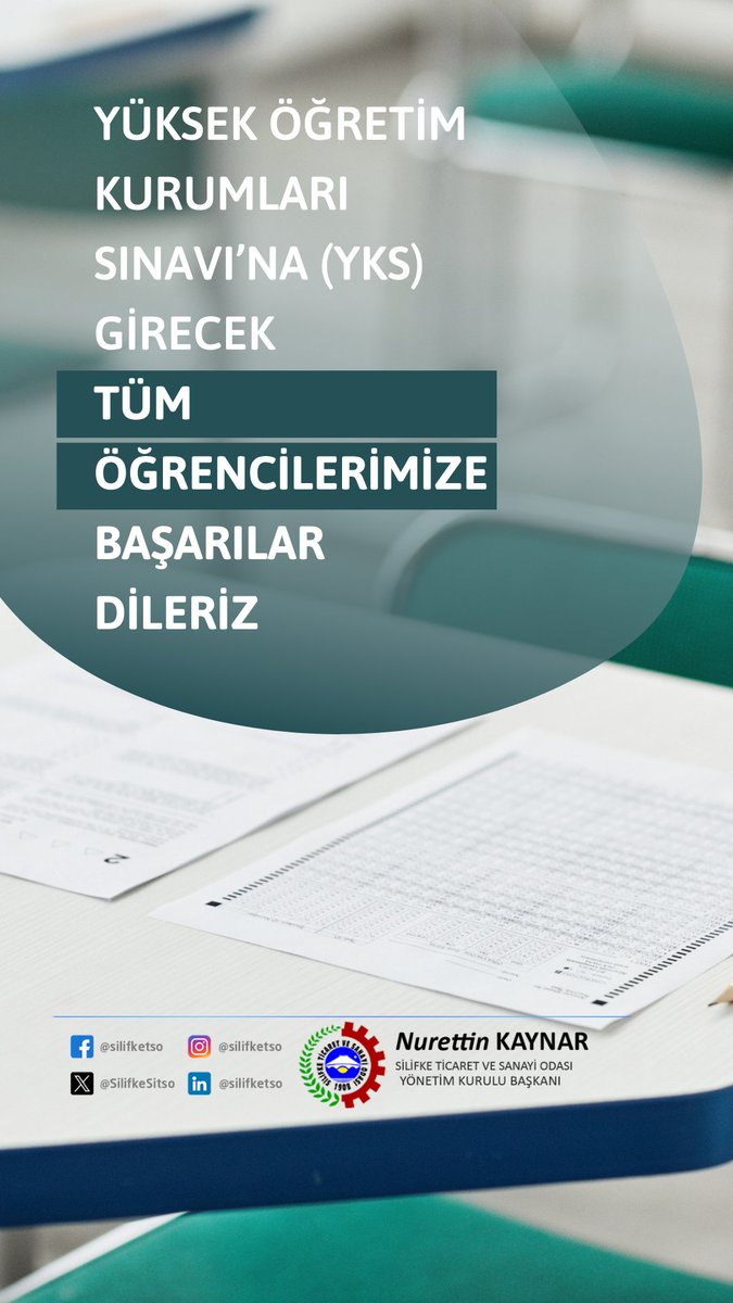 Hafta sonu yapılacak Yükseköğretim Kurumları Sınavı’na (YKS) girecek olan tüm öğrencilerimize başarılar dileriz.
<a href="/nurettinkaynar/">nurettin kaynar</a> <a href="/TOBBiletisim/">TOBB</a>