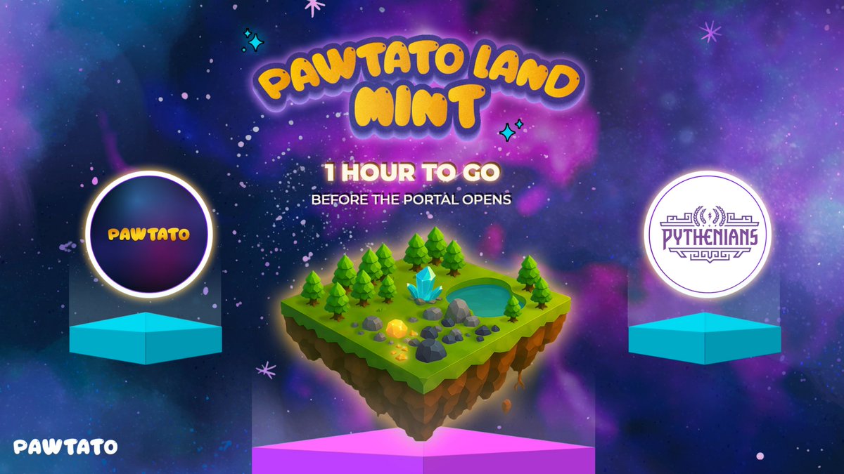 PytheniansNFT's tweet image. GloMo Pythenians!
Our frens over at @PawtatoFinance are kicking off their mint in just 1 hour!
If you were one of the lucky giveaway winners, make sure you’re all set to mint.
Don’t miss it — it’s gonna be paw-some! 🔥