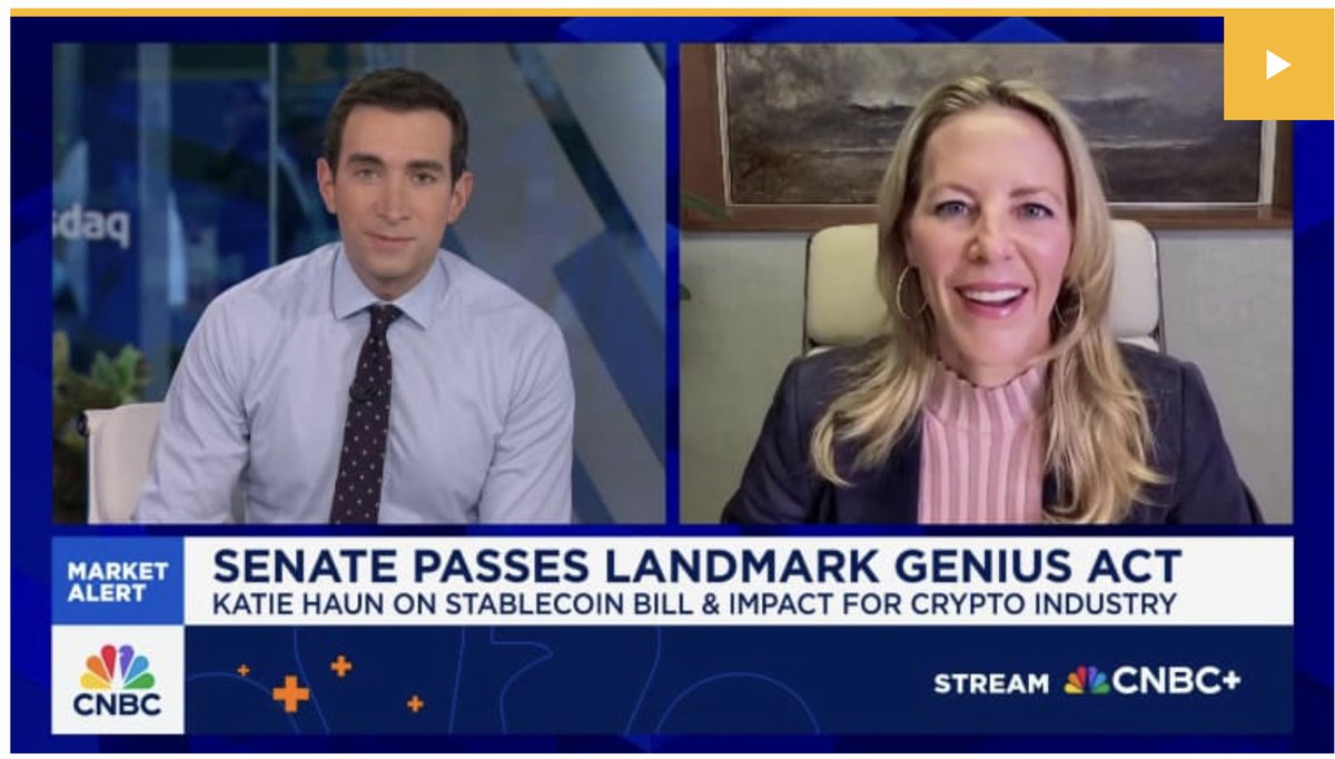 Haun Ventures (@haunventures) on Twitter photo WATCH: <a href="/katie_haun/">Kathryn Haun</a> joined <a href="/SquawkCNBC/">Squawk Box</a> this morning to discuss the Senateās passage of the GENIUS Act, impact on the crypto industry, future of stablecoins, Bitcoin, and more.
š: cnbc.com/video/2025/06/⦠WATCH: <a href="/katie_haun/">Kathryn Haun</a> joined <a href="/SquawkCNBC/">Squawk Box</a> this morning to discuss the Senateās passage of the GENIUS Act, impact on the crypto industry, future of stablecoins, Bitcoin, and more.
š: cnbc.com/video/2025/06/ā¦