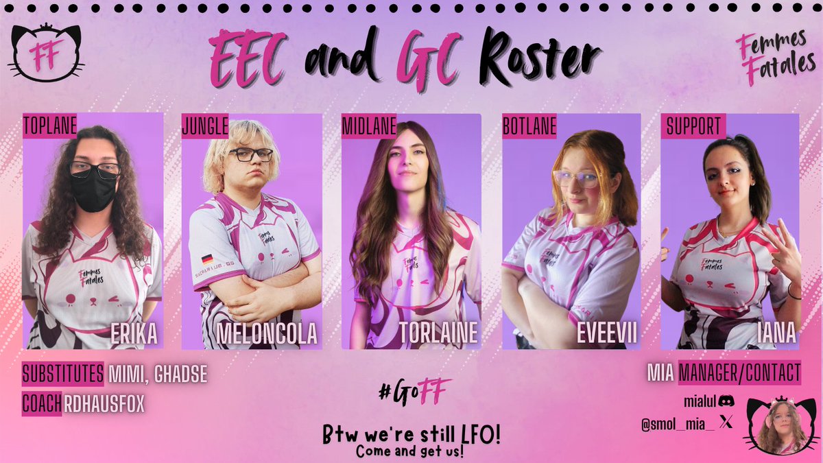 May we present to you: The team that will make every opponent #GoFF in the #EQUALESPORTSCUP and #GameChangers. 
And also a reminder to all orgs that are looking to get a team for these events that we are still LFO.
❤️&amp;🔁 appreciated!