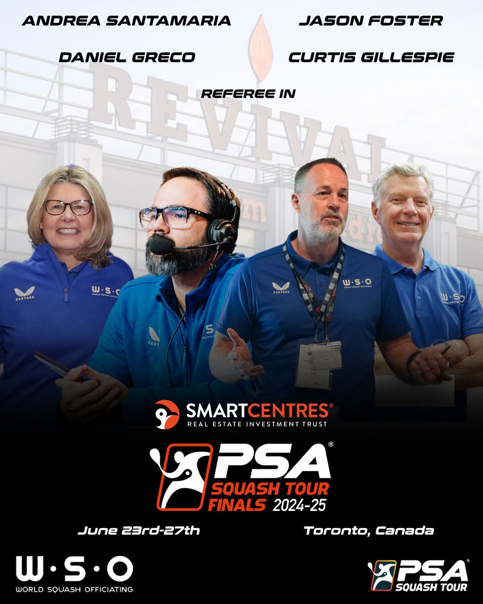 World Squash Officiating (WSO) are delighted to announce the allocation of referees for the PSA Squash Tour Finals, taking place at Revival Film Studios!
