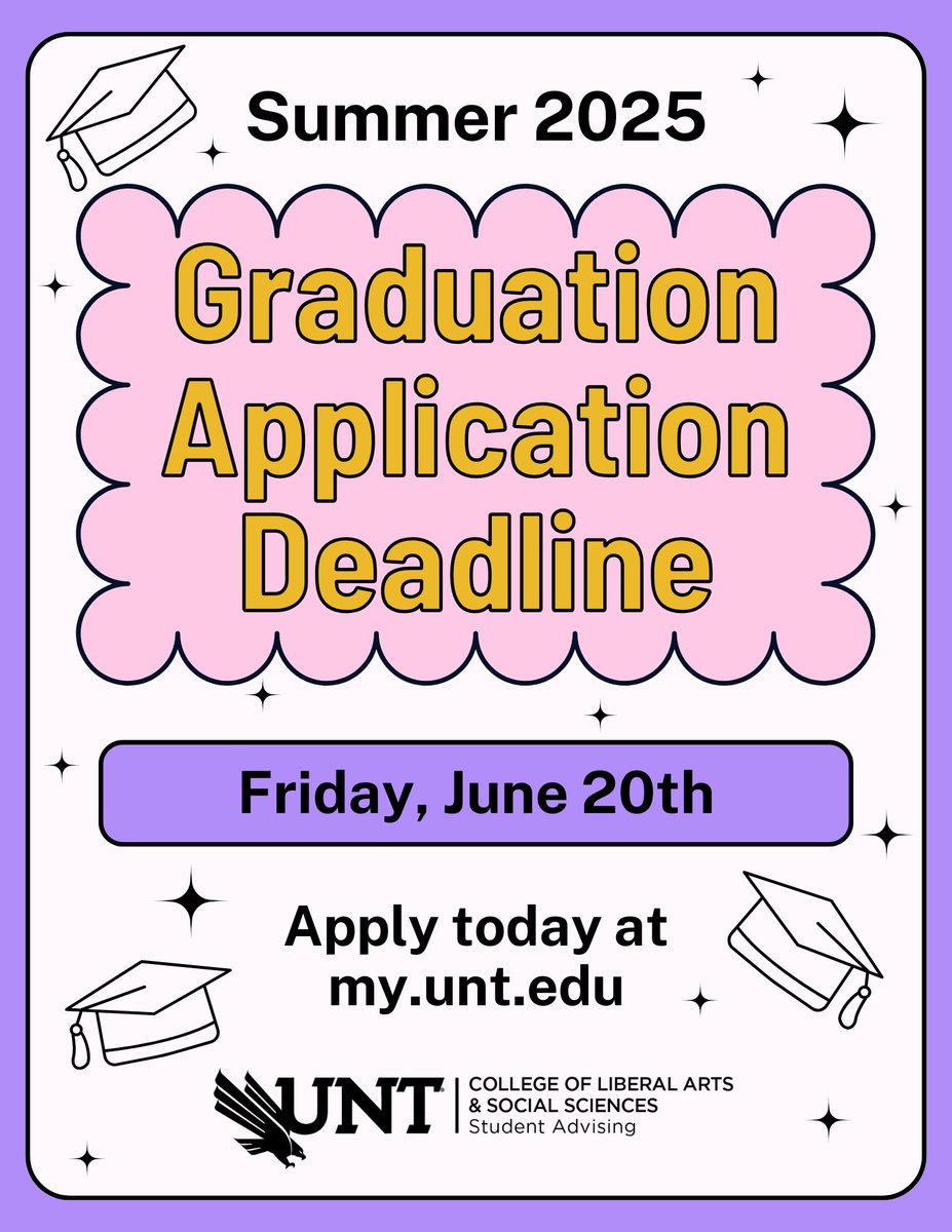 TODAY is the deadline to apply for Summer 2025 graduation!

For instructions on how to apply in MyUNT, visit: registrar.unt.edu/apply-degree-c…