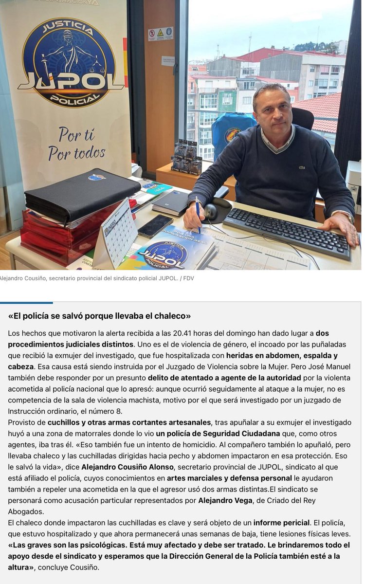 JUPOL (@jupolnacional) on Twitter photo «El policía se salvó porque llevaba el chaleco», vía <a href="/Farodevigo/">Faro de Vigo</a>
Desde JUPOL queremos dar nuestra más sincera ENHORABUENA al COMPAÑERO por su gran intervención y detención.
#SomosProfesionDeRiesgo
🌐Artículo: farodevigo.es/gran-vigo/2025… «El policía se salvó porque llevaba el chaleco», vía <a href="/Farodevigo/">Faro de Vigo</a>
Desde JUPOL queremos dar nuestra más sincera ENHORABUENA al COMPAÑERO por su gran intervención y detención.
#SomosProfesionDeRiesgo
🌐Artículo: farodevigo.es/gran-vigo/2025…