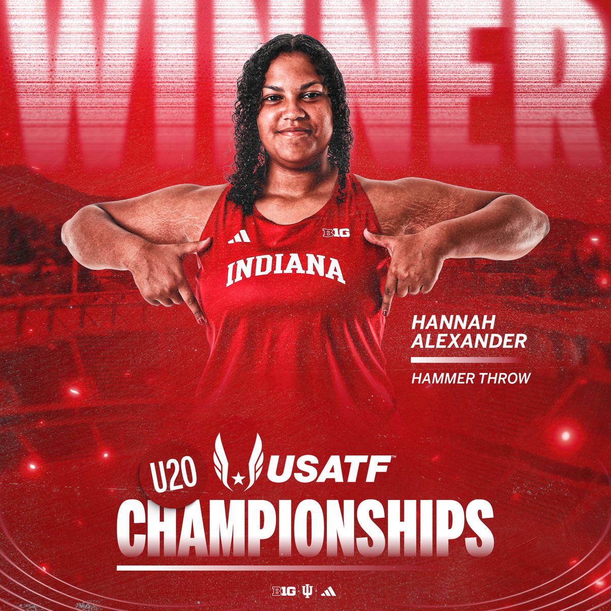 IndianaXCTF's tweet image. CHAMPION. 🏆
Hannah Alexander is your @usatf U20 Women's Hammer Throw champion with a toss of 59.80m!