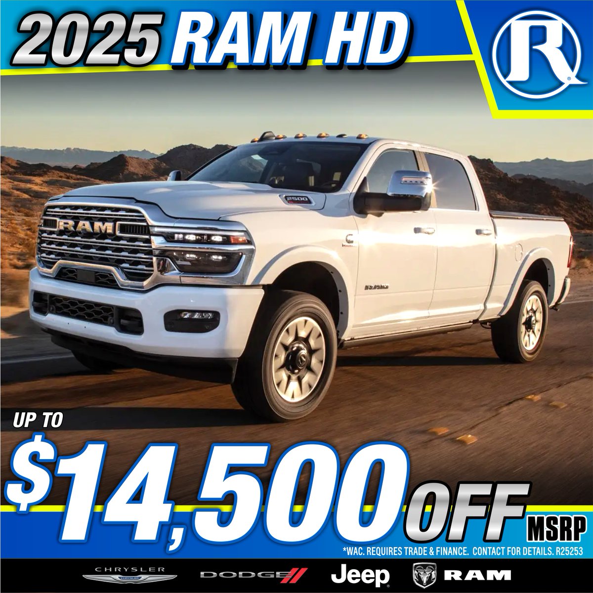 ReedJeepKC's tweet image. Need power? We’ve got you covered.
2025 RAM HD trucks are up to $14,500 off MSRP right now.
💥 Built to tow, haul, and conquer. Call Reed Jeep TODAY!
#RAMHD #HeavyDutyThursday #ReedJeepKC #BuiltToWork