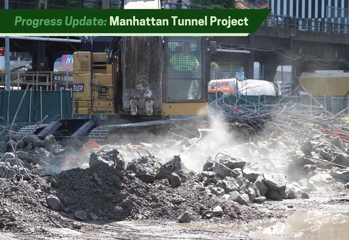 GatewayProgNews's tweet image. 🚧WEEK-END UPDATE: Manhattan Tunnel Project🏙️
Manhattan Tunnel Project construction kicked off with the demolition of existing structures on the construction site. This is an important first step to make space for the work involved with building this section of the tunnel.