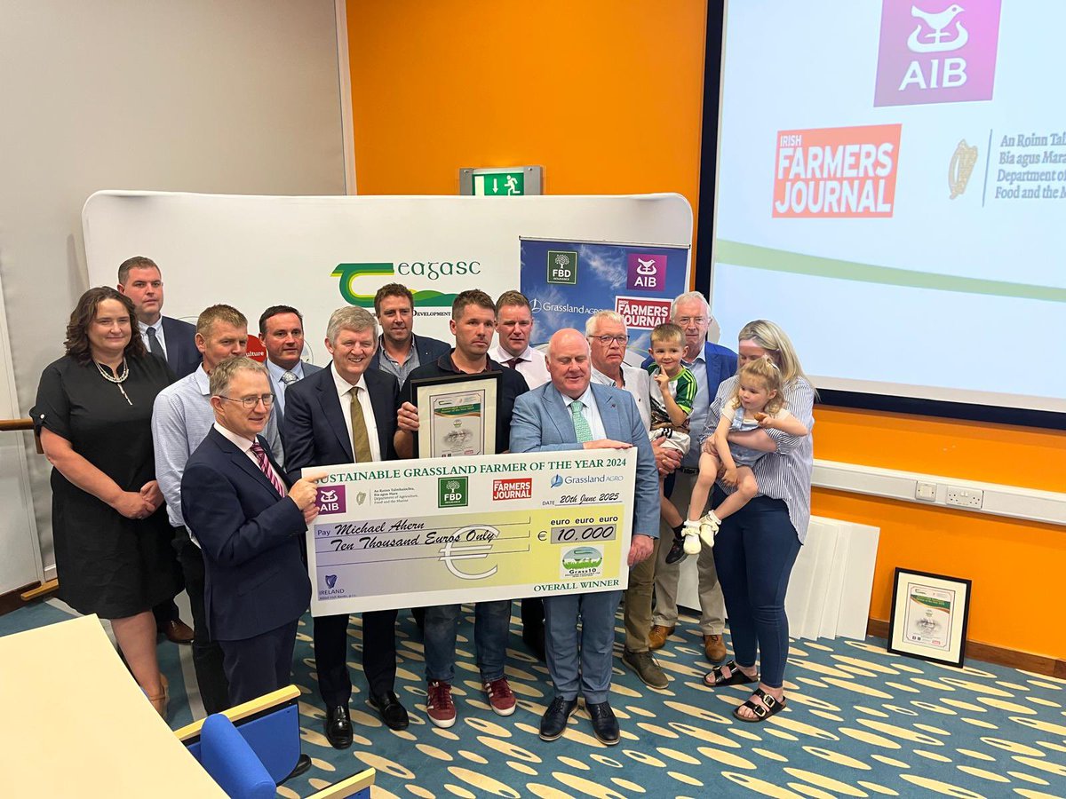 Teagasc (@teagasc) on Twitter photo Michael Ahern and family receiving the Overall Sustainable Grassland Farmer of the Year Award from Minister Noel Grealish
@teagascgrass10
<a href="/fbd_ie/">FBD Insurance</a>
@aibireland
<a href="/farmersjournal/">Irish Farmers Journal</a>
<a href="/agriculture_ie/">Dept of Agriculture, Food and the Marine</a>
@grasslandagro Michael Ahern and family receiving the Overall Sustainable Grassland Farmer of the Year Award from Minister Noel Grealish
@teagascgrass10
<a href="/fbd_ie/">FBD Insurance</a>
@aibireland
<a href="/farmersjournal/">Irish Farmers Journal</a>
<a href="/agriculture_ie/">Dept of Agriculture, Food and the Marine</a>
@grasslandagro