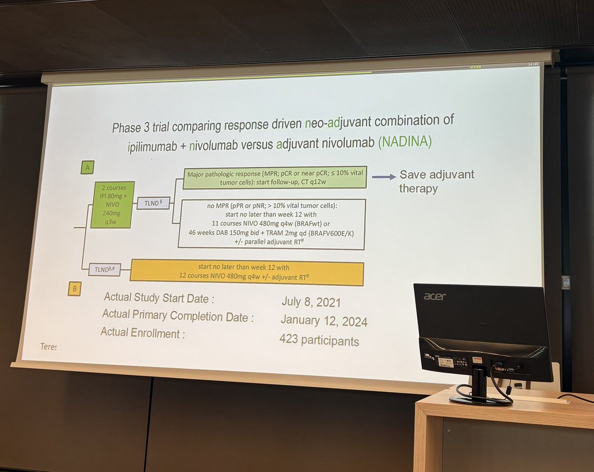 Clara Llamedo, MD (@llamedoclara) on Twitter photo Amazing joint session with @ESMO Dr <a href="/TeresaSAmaral/">Teresa Amaral, MD, PhD</a> gave a great overview of melanoma treatment:
🔶Stage III is shifting towards neoadj strategies: 2–3 cycles of immunotherapy bef surgery ➡️followed by surgical resection and response reassessment
🔶Tendency towards give less ICI Amazing joint session with @ESMO Dr <a href="/TeresaSAmaral/">Teresa Amaral, MD, PhD</a> gave a great overview of melanoma treatment:
🔶Stage III is shifting towards neoadj strategies: 2–3 cycles of immunotherapy bef surgery ➡️followed by surgical resection and response reassessment
🔶Tendency towards give less ICI