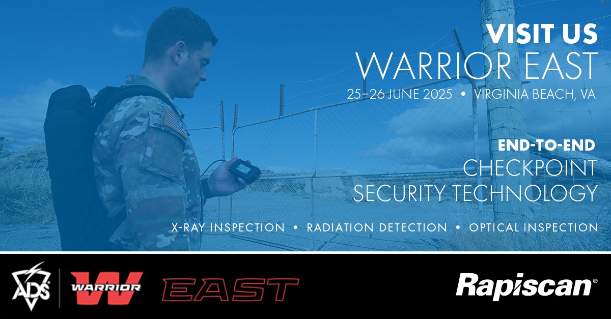 RapiscanCargo's tweet image. Heading to #WarriorEast 2025? Stop by Booth #1422 to see how our #security checkpoint solutions can meet your unique operational needs. Looking forward to seeing you next week in Virginia Beach!