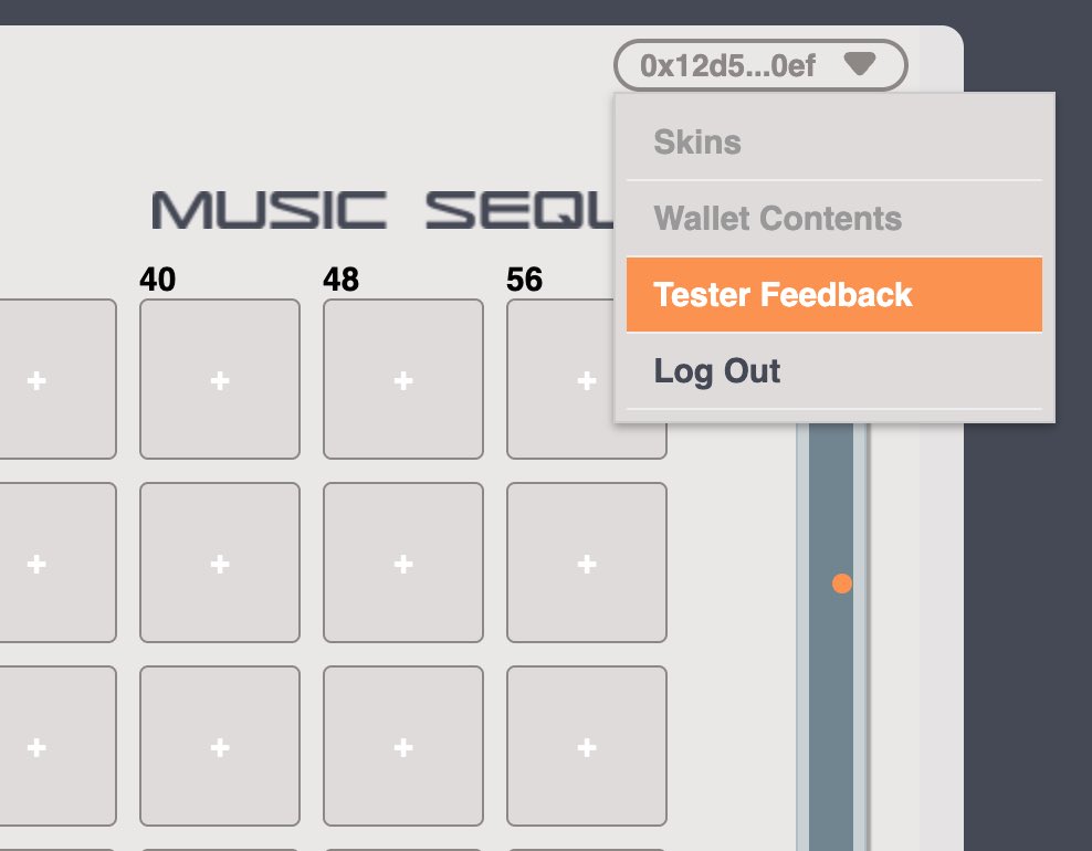 the don <a href="/dbLooper/">DB Looper</a> is literally fixing stuff in real time based on your feedback. 

to streamline things, each version is now visible and we’ve added a form to report any bugs. go to the wallet in top right and you’ll see this. 

will be expanding the testing group soon…

🤍